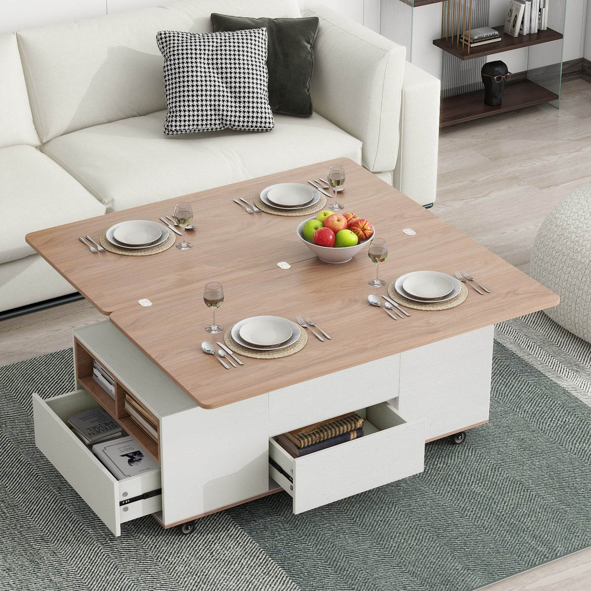 Modern Walnut White Lift Top Coffee Table With Drawers - Sleep Galleria