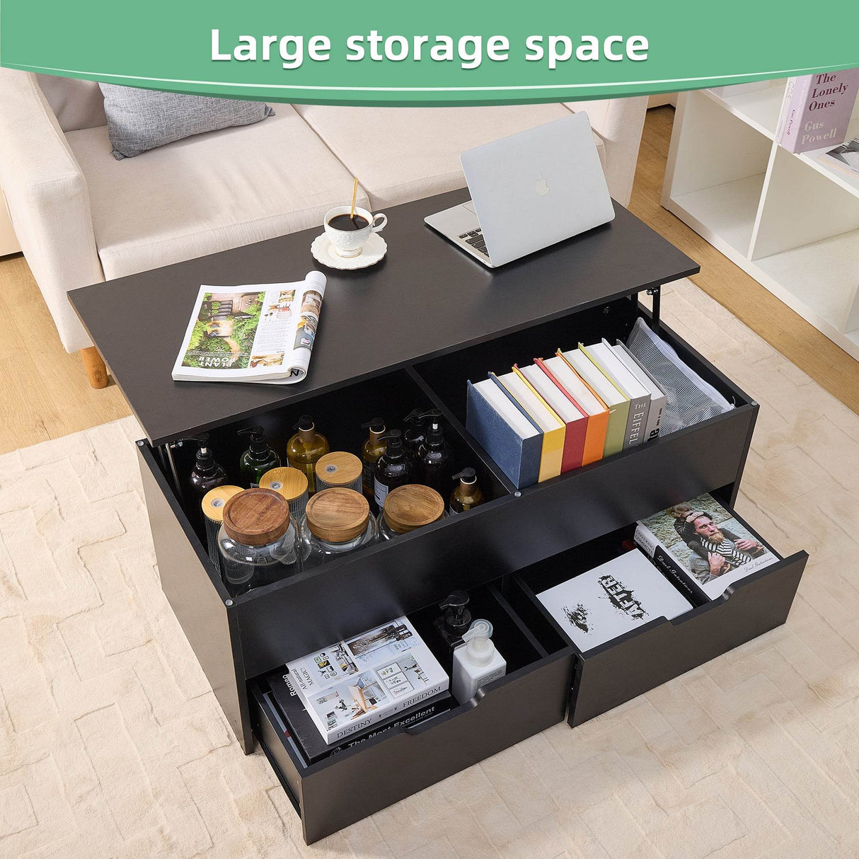 Lift-Top Coffee Table With Hidden Storage And Drawers - Sleep Galleria