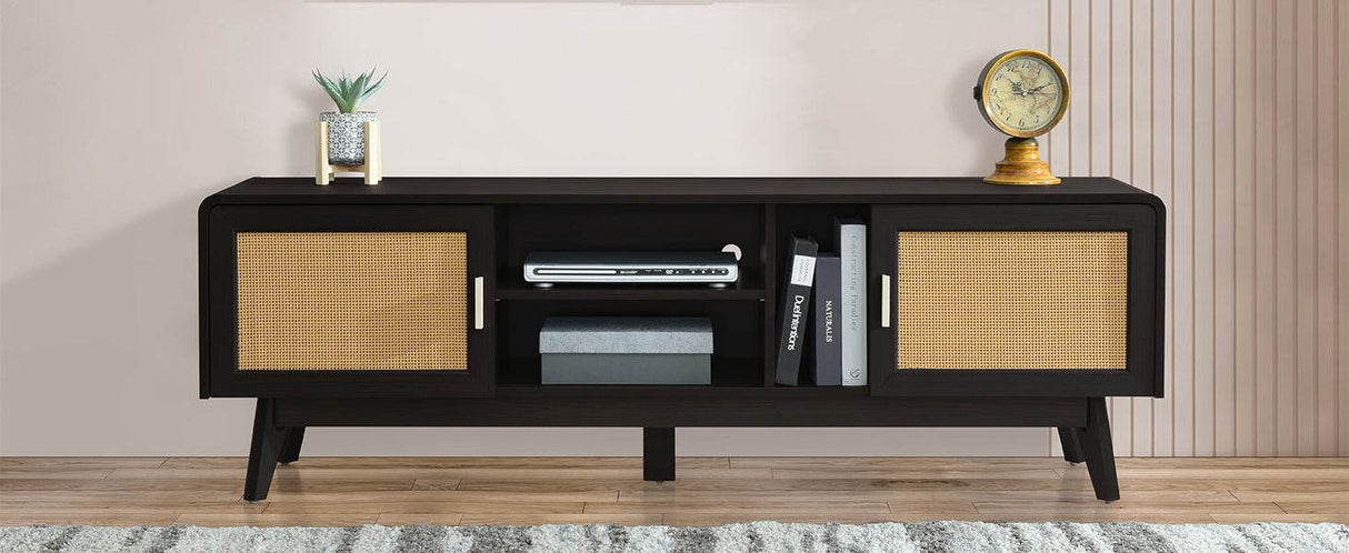Bohemian Style Dark Brown Rattan TV Stand - Sleep Galleria
