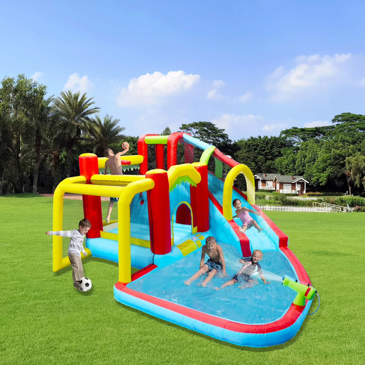 7-in-1 Inflatable Outdoor Water Park Bounce House - Omega Lifestyles