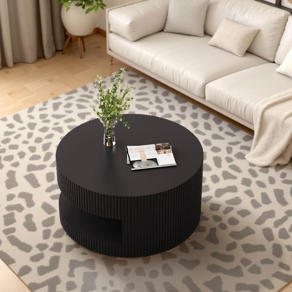 Round Black MDF Two-Tier Storage Coffee Table - Sleep Galleria