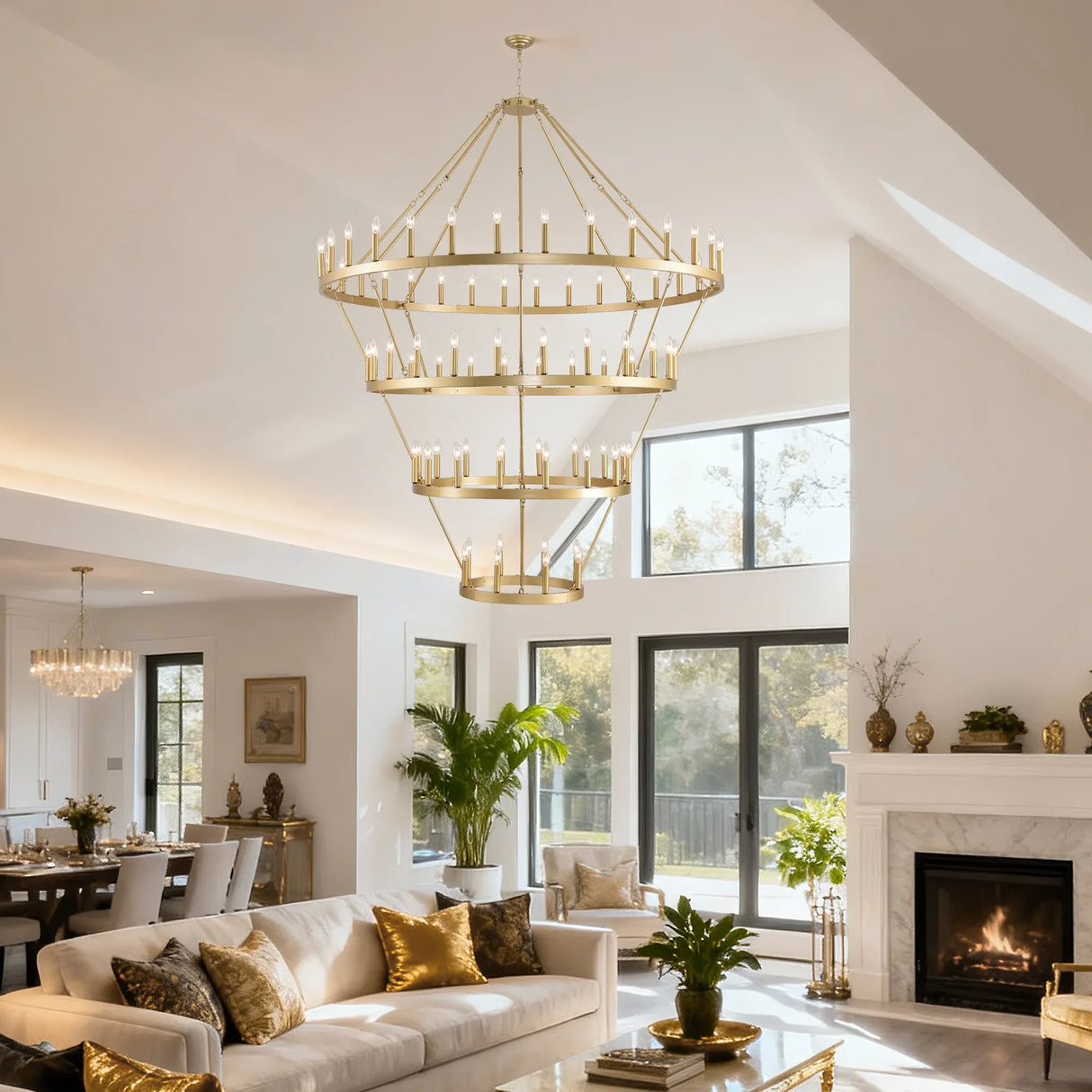 Farmhouse Wagon Wheel 60-Light Adjustable Height Chandelier - Omega Lifestyles