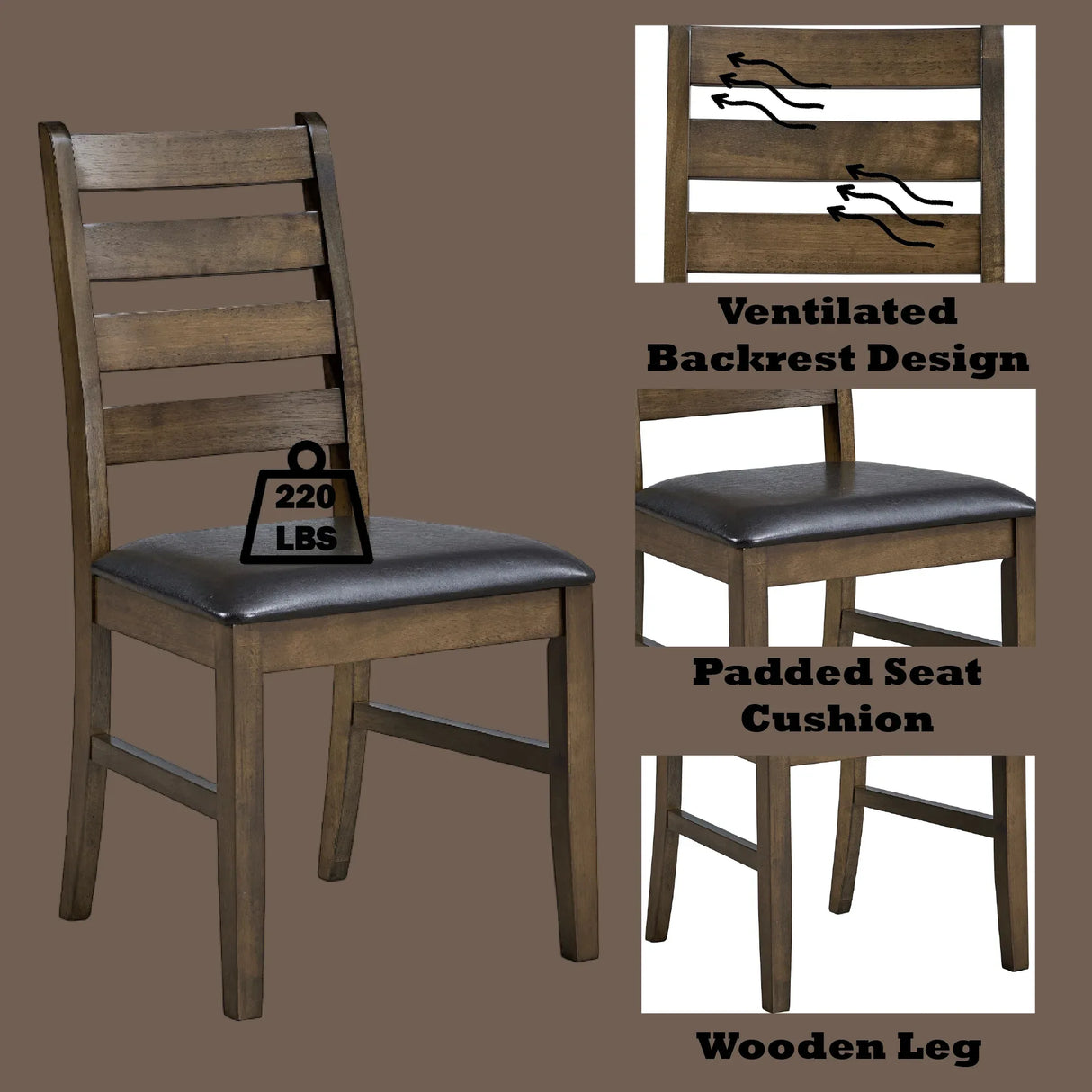 Set Of 2 Contemporary Faux Leather Brown Side Chairs - Omega Lifestyles