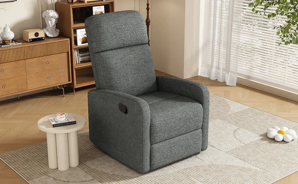 Manual Adjustable Recliner Chair Charcoal Polyester Upholstery - Omega Lifestyles