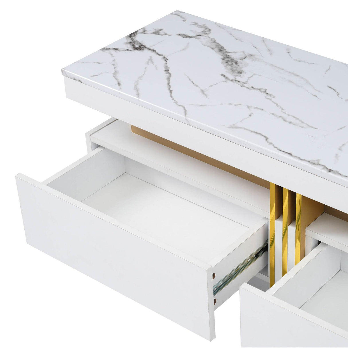 High Gloss White Marble TV Stand With Drawers - Sleep Galleria