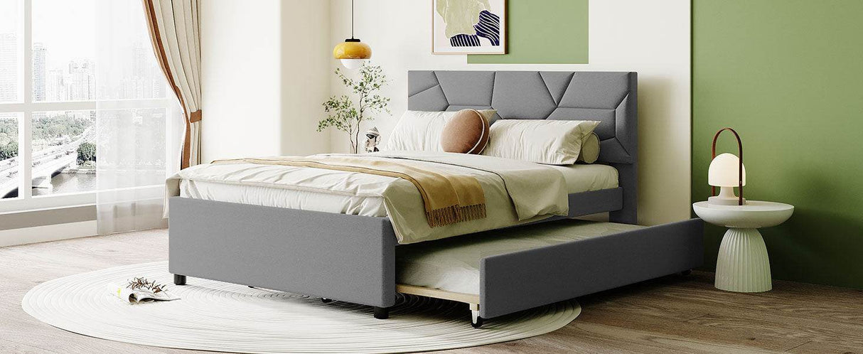 Full Upholstered Platform Bed With Twin Trundle - Omega Lifestyles