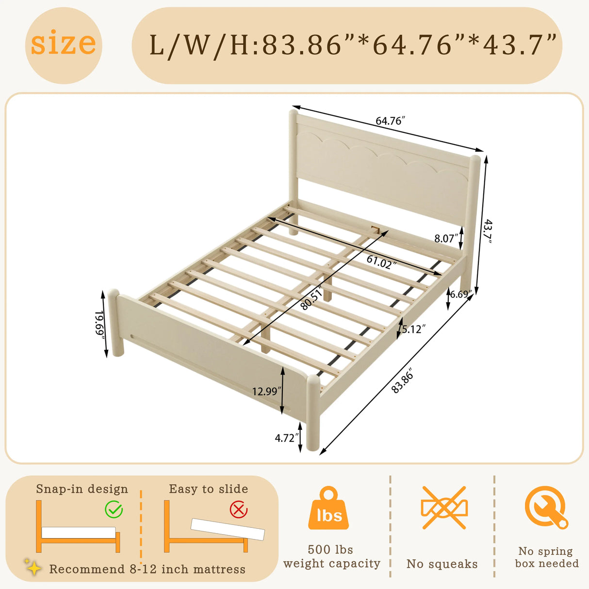 Queen Solid Wood Platform Bed Frame With Headboard - Omega Lifestyles