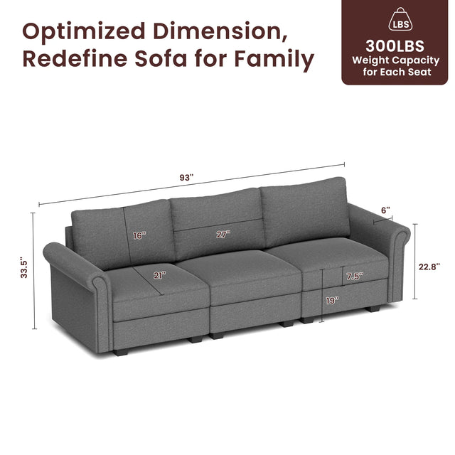 Modular 3-Seater Memory Foam Sectional Sofa - Omega Lifestyles