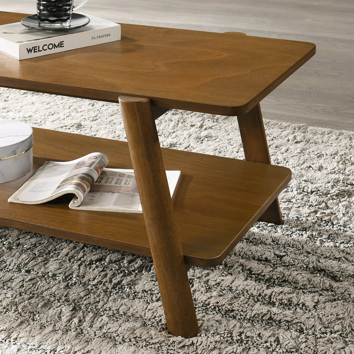 Mid-Century Modern Walnut Wood Shelf Coffee Table - Sleep Galleria