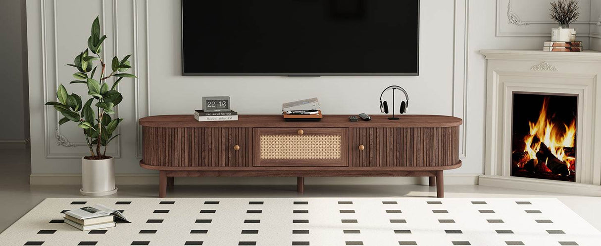 Modern Solid Wood Rattan Media Console TV Stand - Sleep Galleria