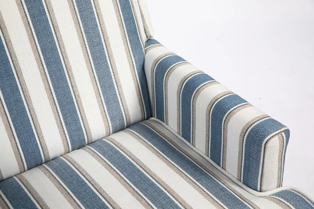 Vintage Blue White Striped Upholstered Accent Chair - Omega Lifestyles