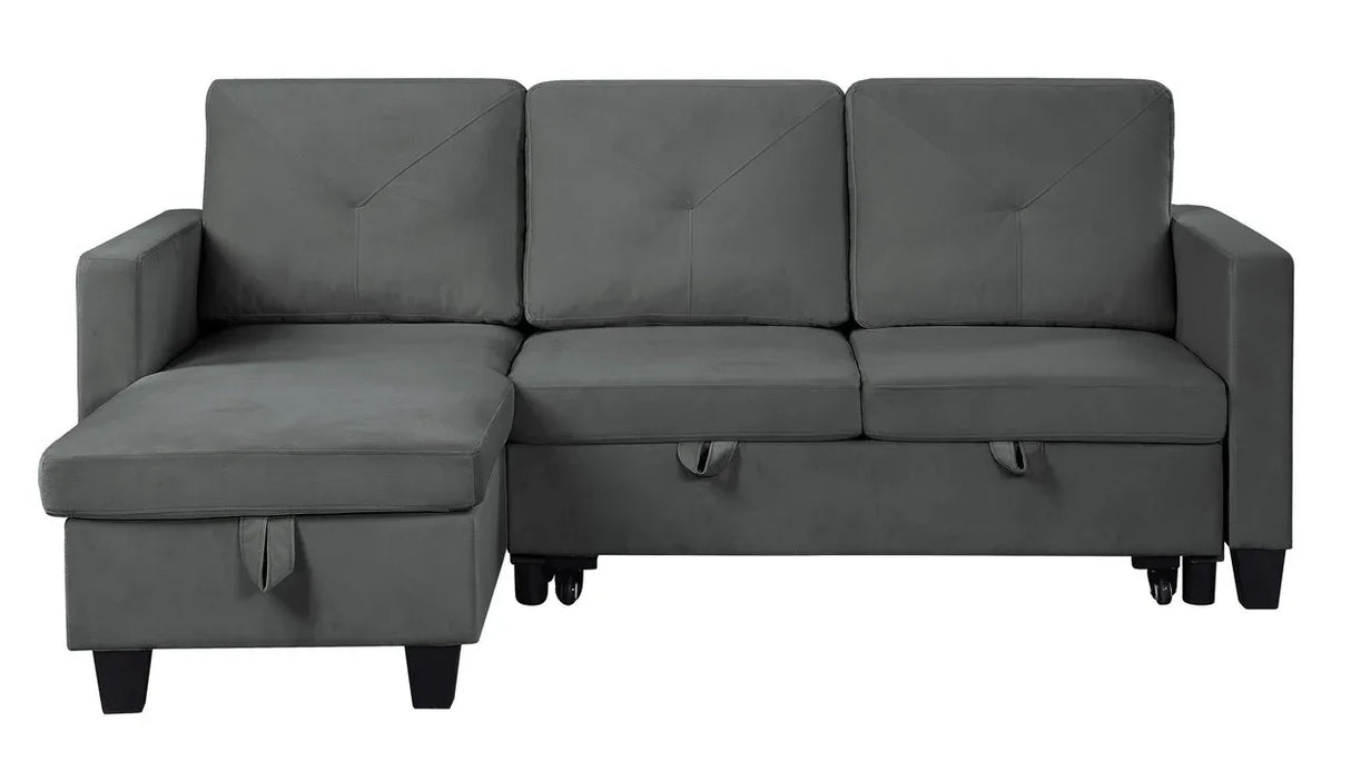 Dark Gray Velvet Reversible Sleeper Sectional Sofa With Chaise - Omega Lifestyles