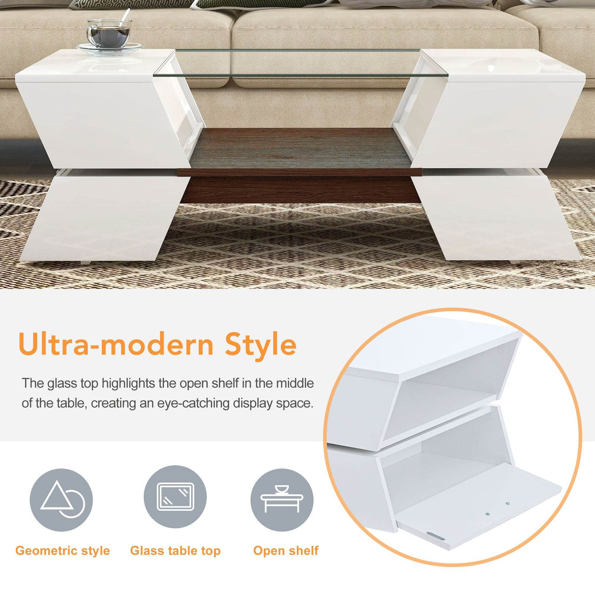 Modernist 2-Tier White Glass Top Coffee Table - Sleep Galleria
