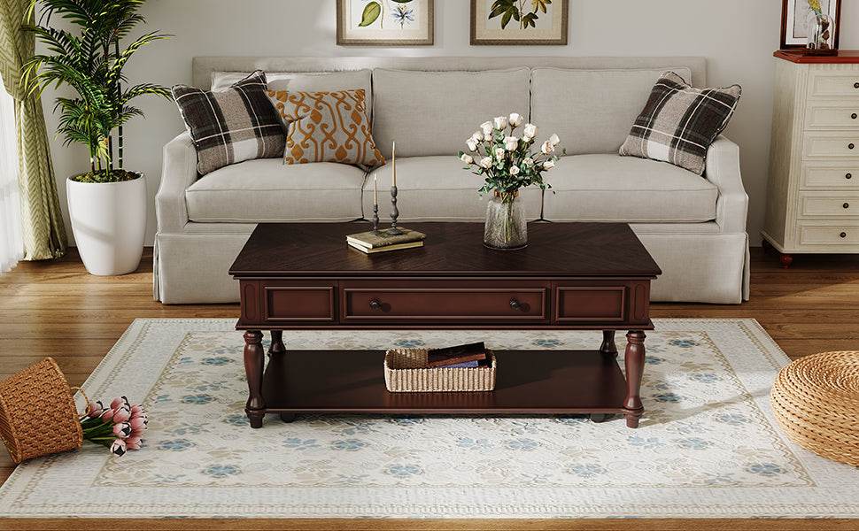Retro Farmhouse Coffee Table With Drawer And Wheels - Sleep Galleria
