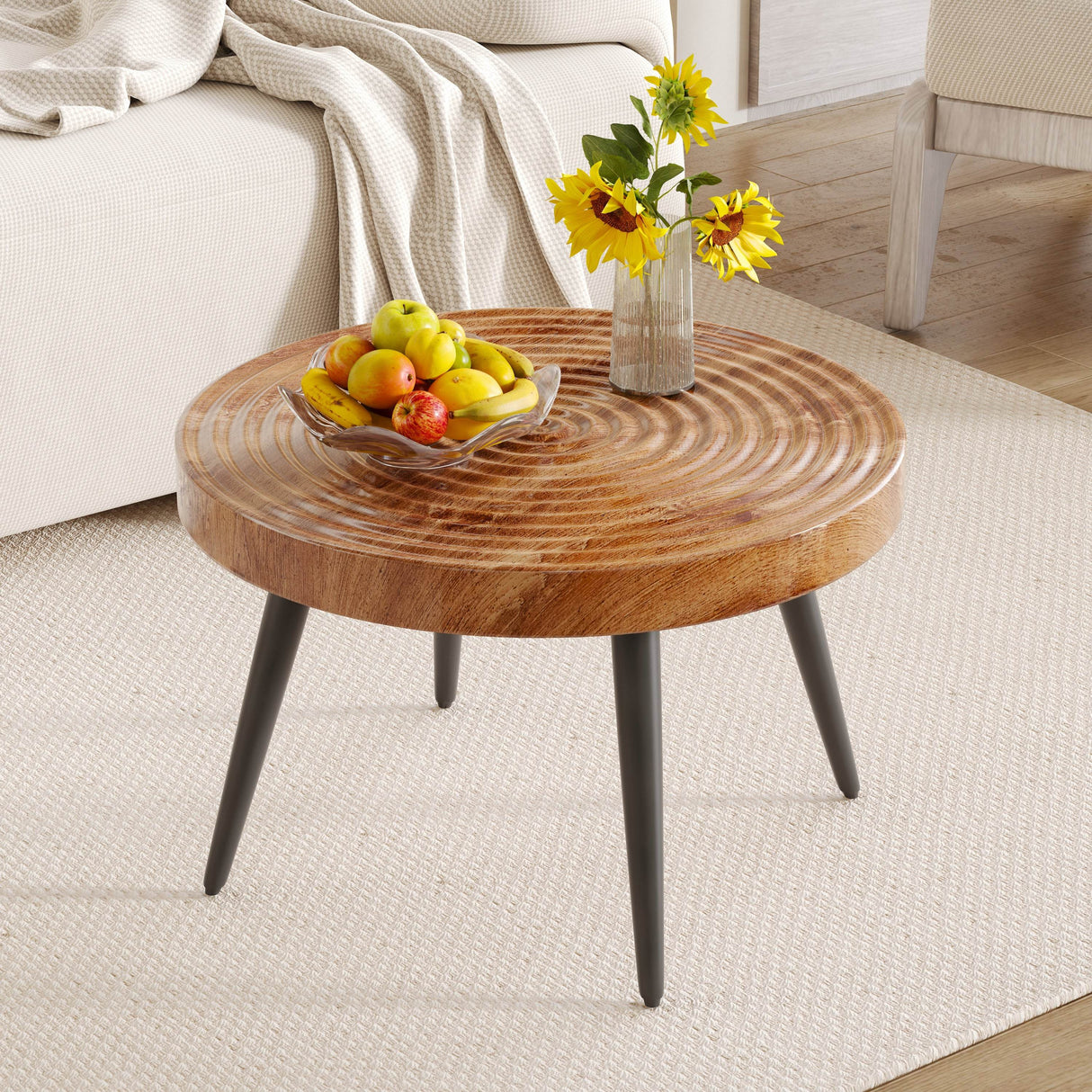 Natural Wood Grain Texture Round Coffee Table - Sleep Galleria