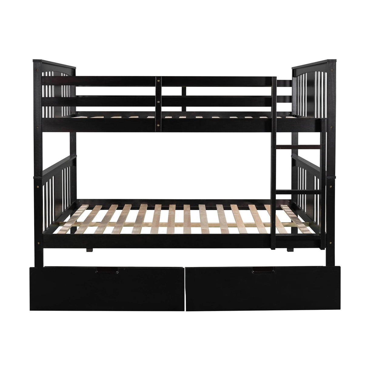Full Over Full Solid Wood Espresso Bunk Bed With Drawers - Omega Lifestyles