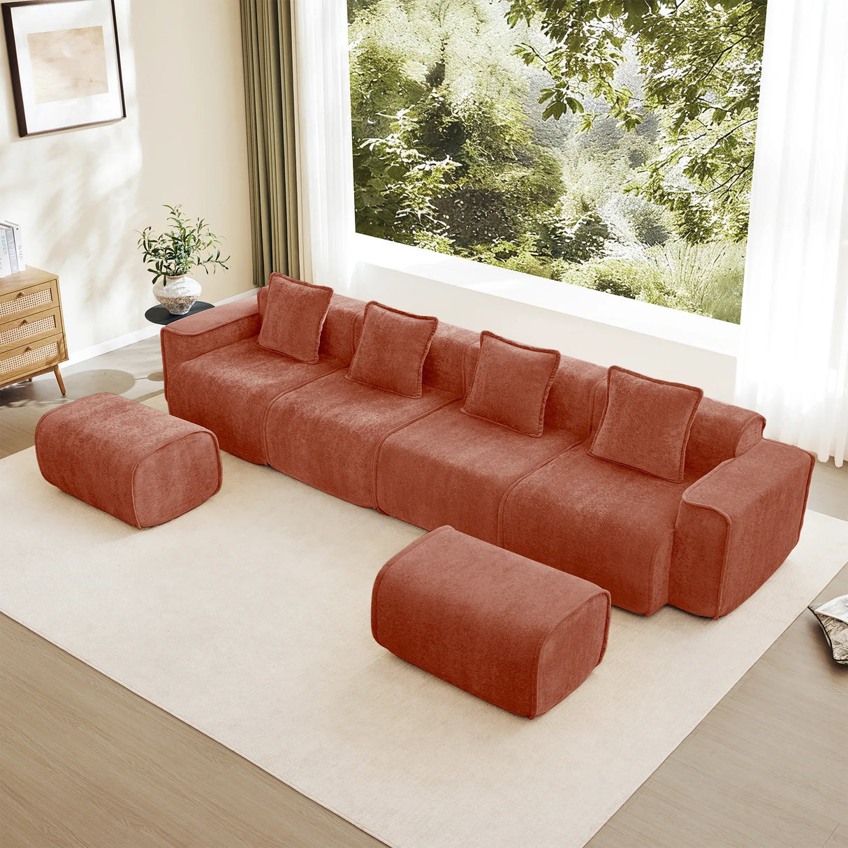 Modular 4-Seat Velvet Boneless Cloud Sectional Sofa - Omega Lifestyles