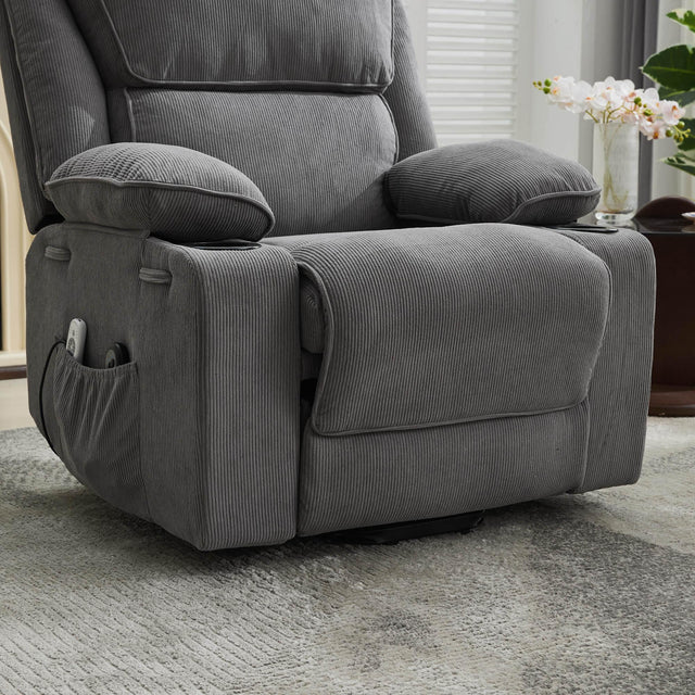 Medium-Firm Corduroy Remote-Controlled Heating Massage Recliner - Omega Lifestyles