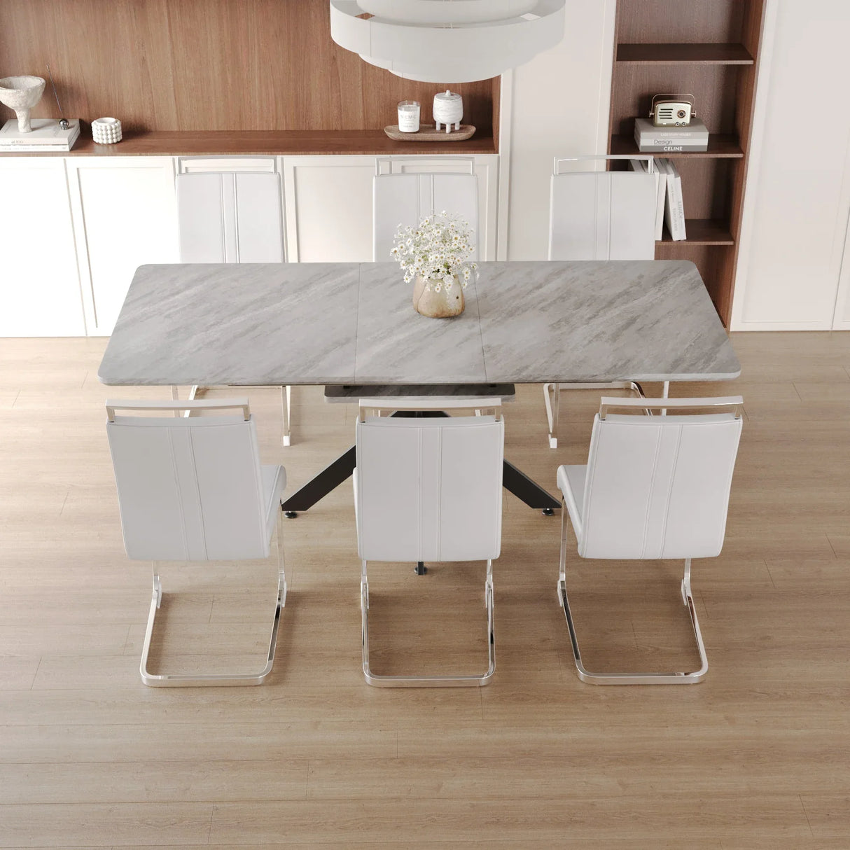 Modern Extendable MDF Metal Dining Table Set With Chairs - Omega Lifestyles