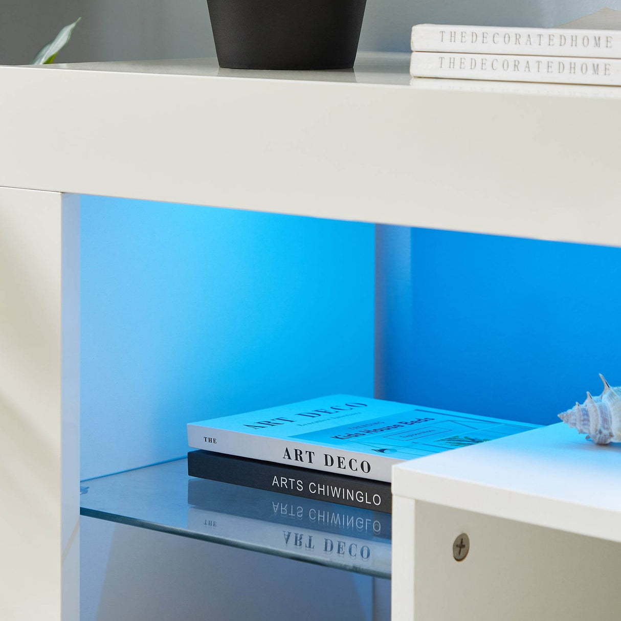 Modern White LED Backlit Particle Board TV Console - Sleep Galleria