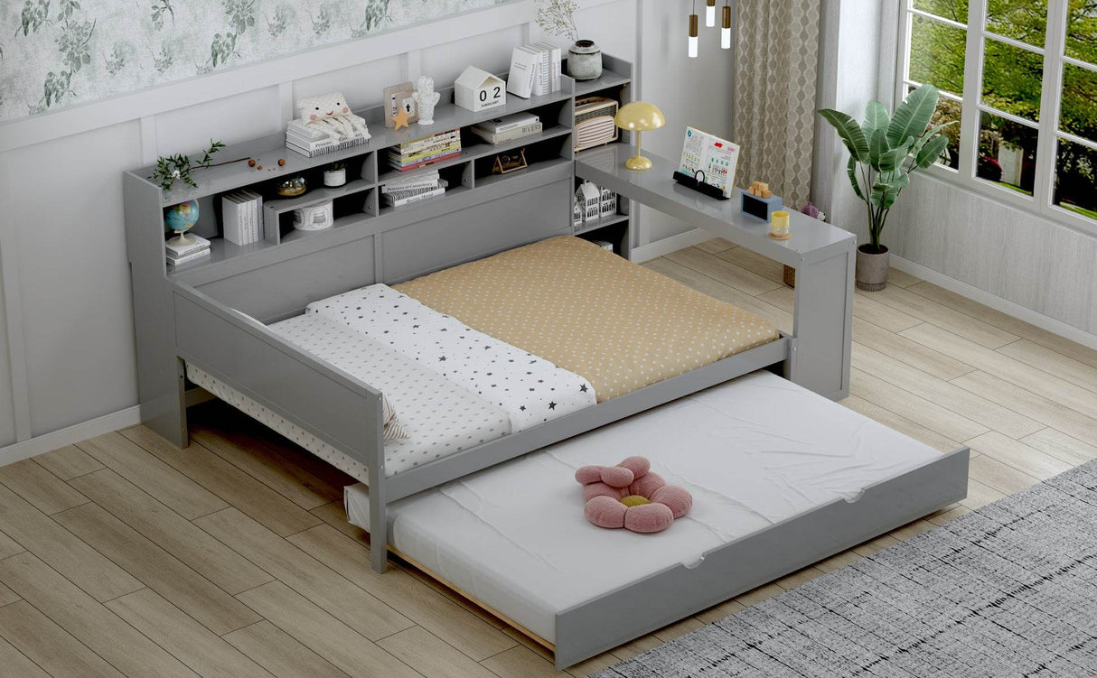 Multi-Functional Wooden Bed Frame With Trundle And Desk - Omega Lifestyles