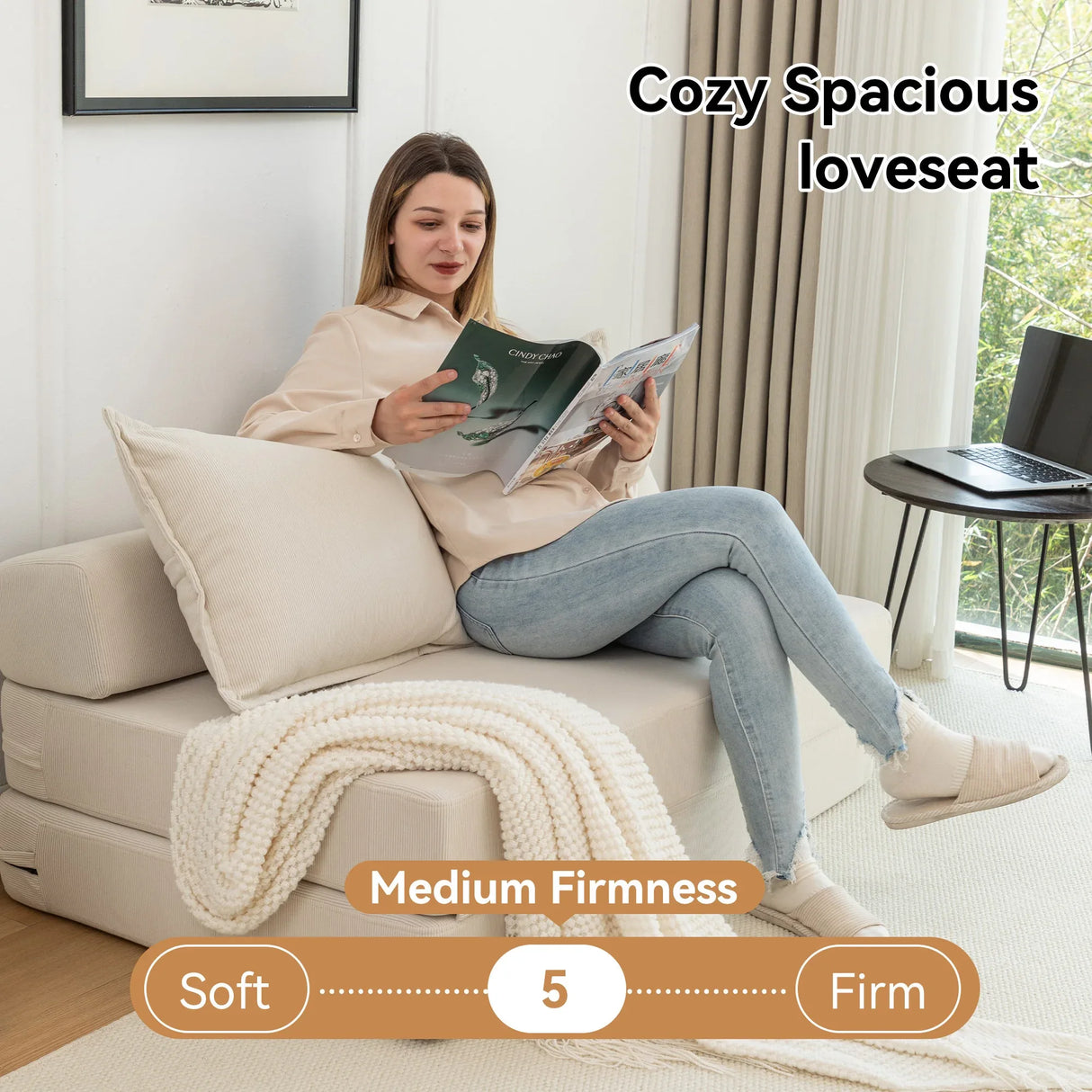 Foldable Corduroy Convertible Sofa Bed With Lumbar Pillow - Omega Lifestyles