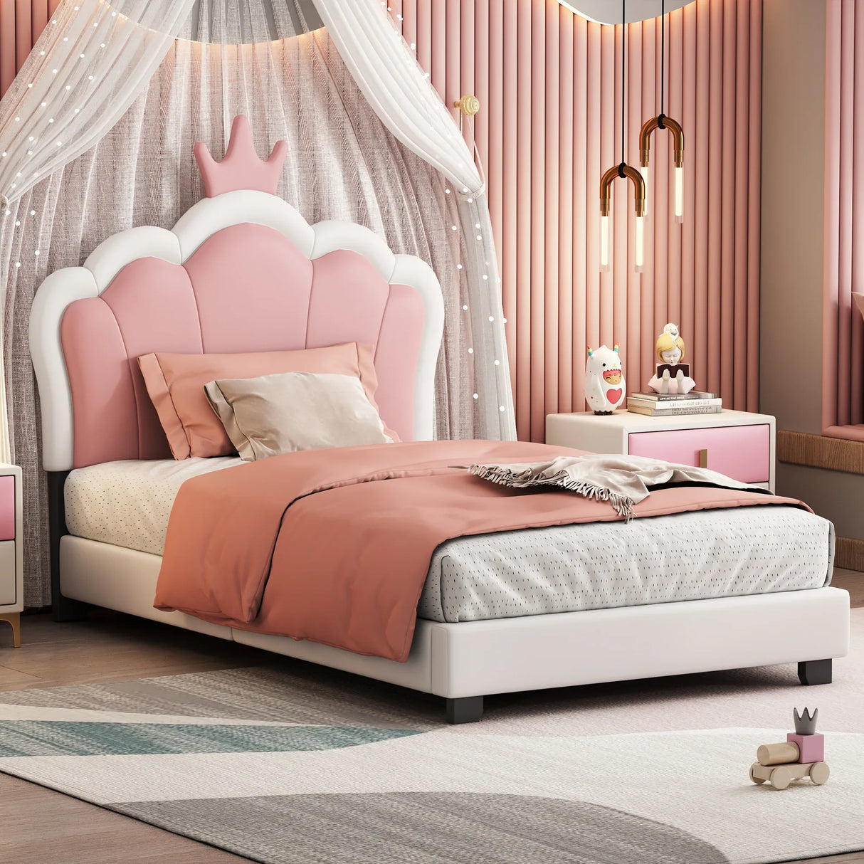 Twin Upholstered Princess Platform Bed With Crown Headboard - Omega Lifestyles
