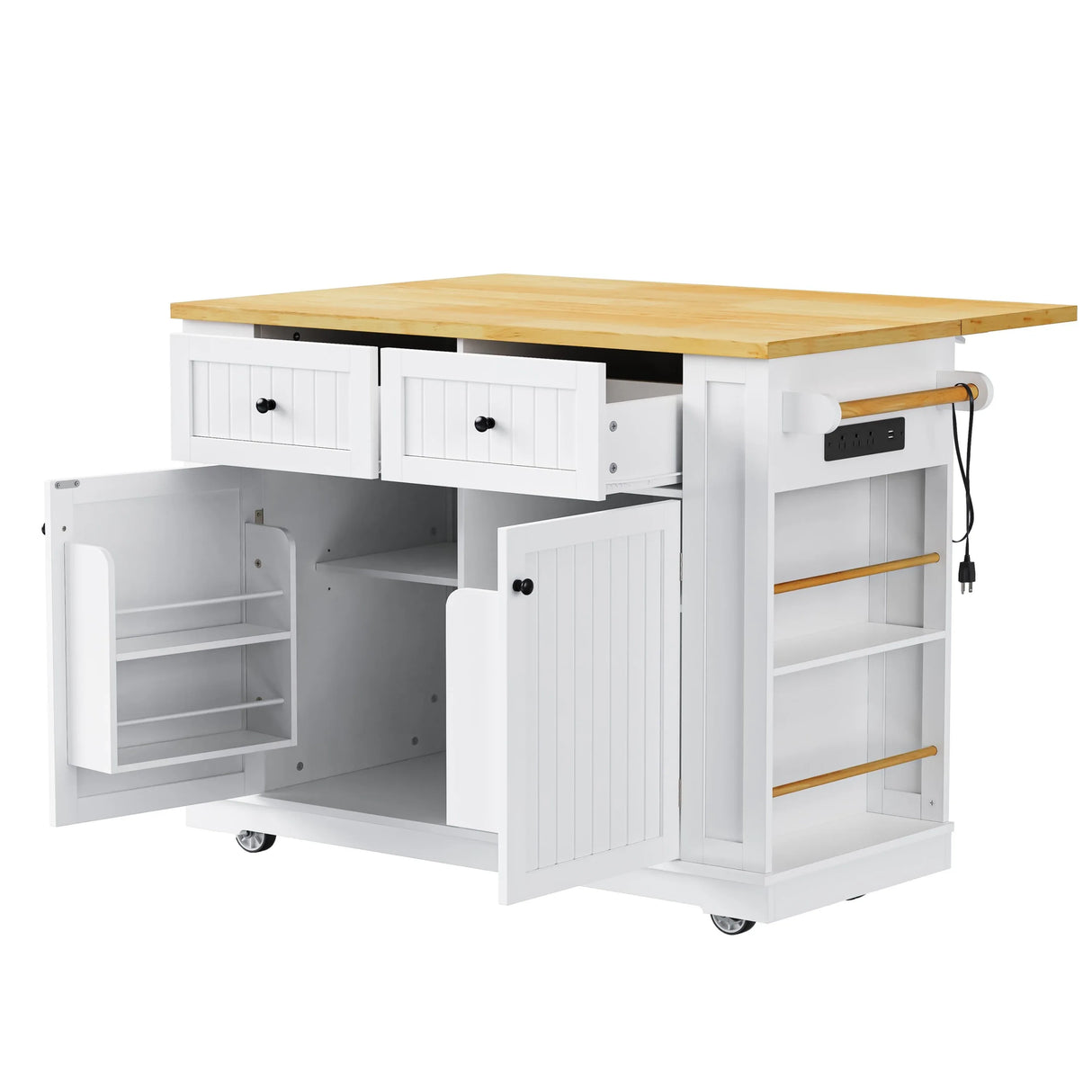 48-Inch Classic Kitchen Island With 2 Bar Stools and Power Outlet - Omega Lifestyles