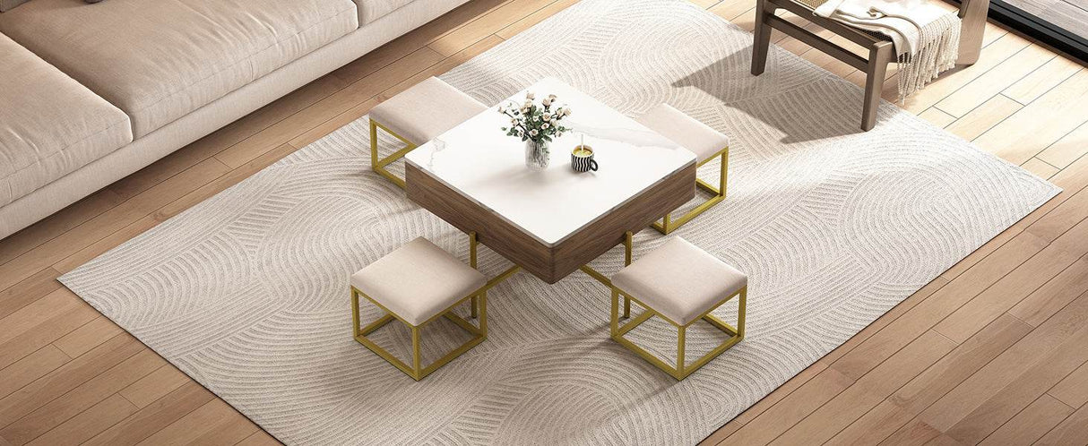 Modern Square Lift-Top Coffee Table Set With Ottomans - Sleep Galleria