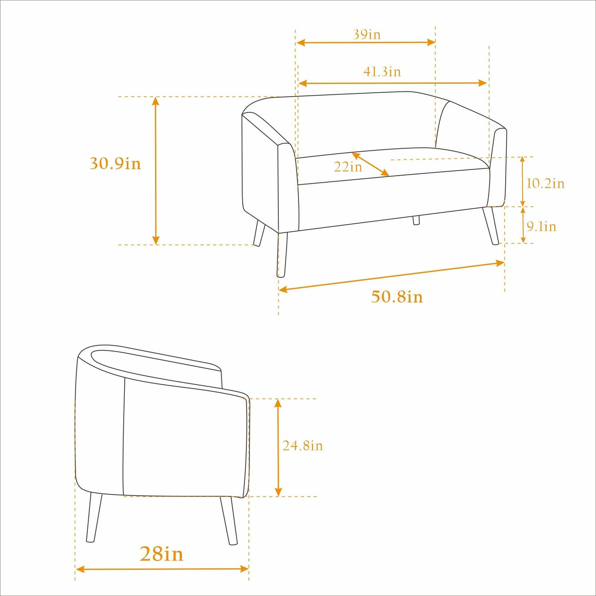 Corduroy Upholstered Modern Gray Loveseat Sofa With Walnut Legs - Omega Lifestyles
