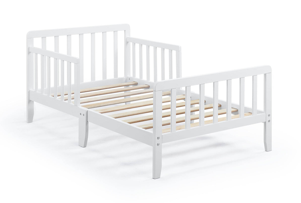 Solid Wood White Toddler Bed With Safety Rails - Omega Lifestyles