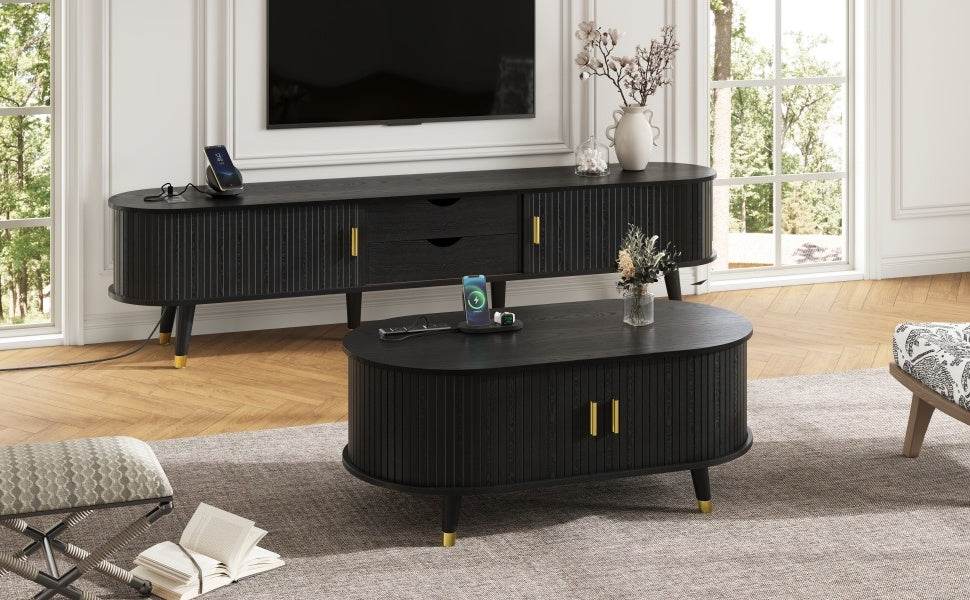 Mid-Century Modern TV Stand And Coffee Table Set - Sleep Galleria