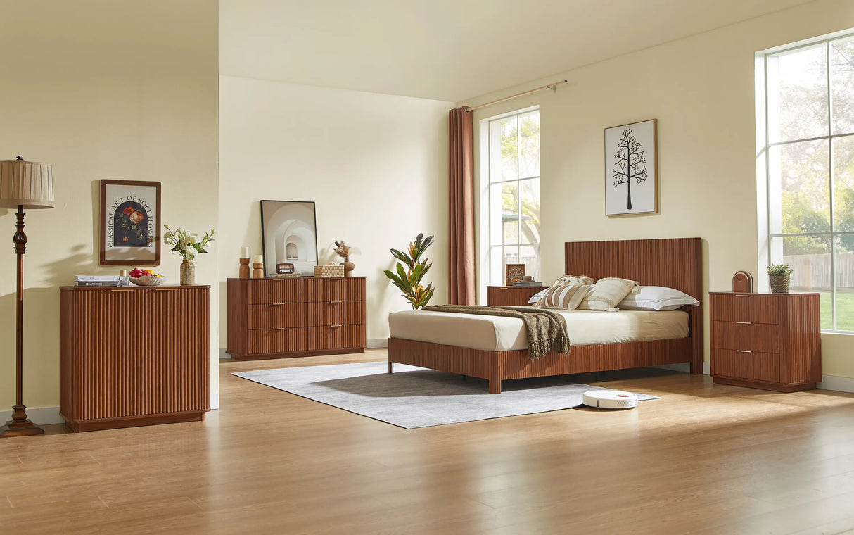 Modern Walnut 6-Drawer Dresser With Wave Design - Omega Lifestyles