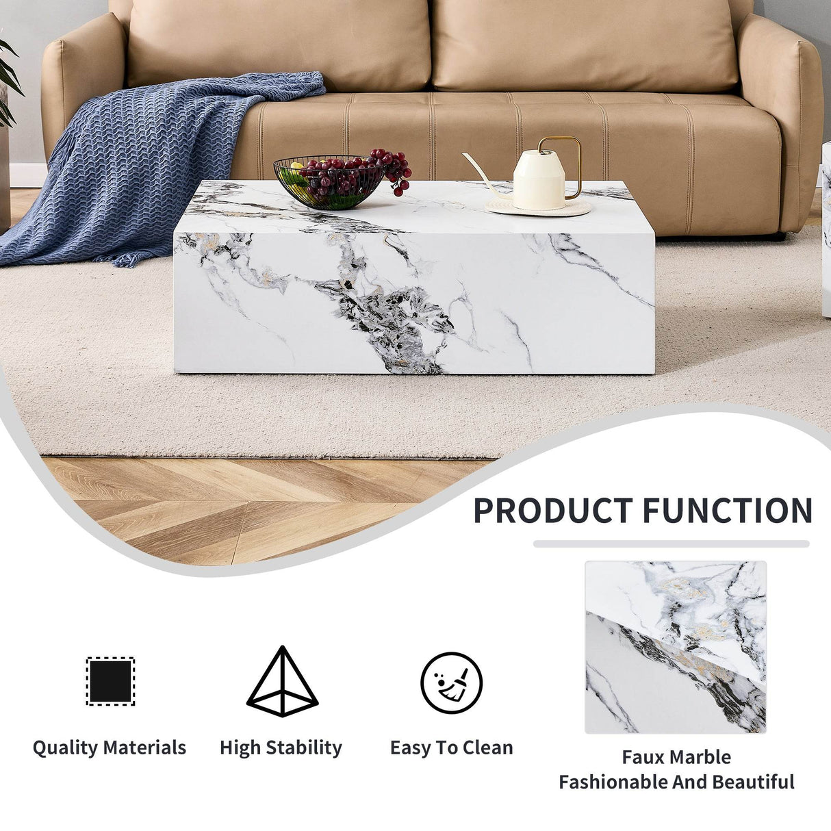 MDF Marble Pattern Modern White Coffee Table - Sleep Galleria