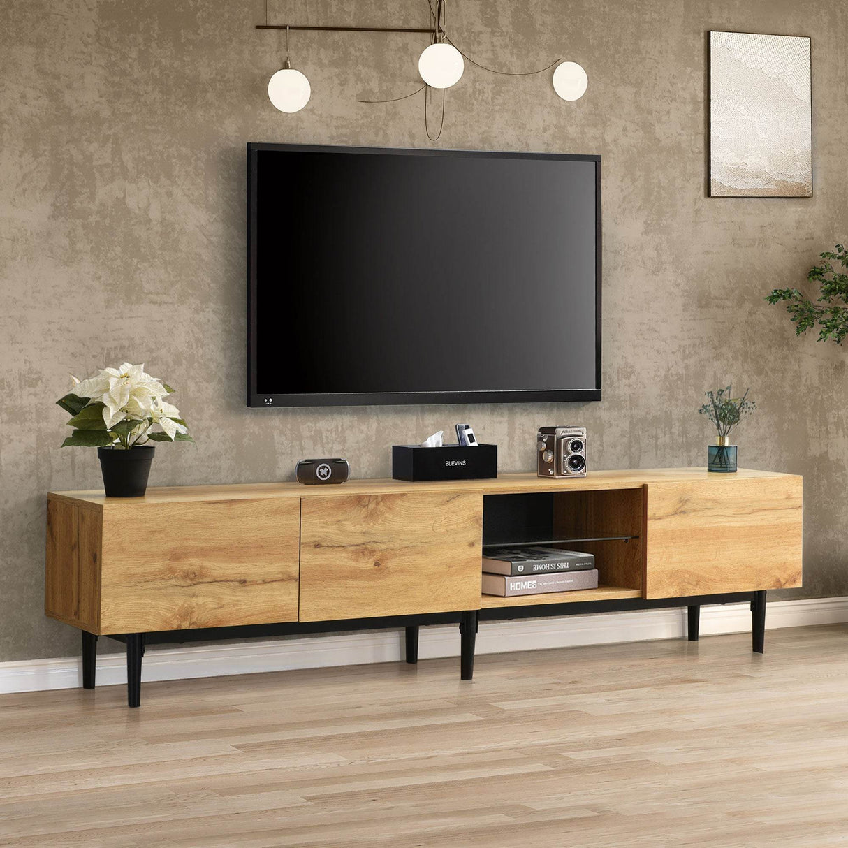 Modern LED Wood Tone TV Stand With Storage - Sleep Galleria