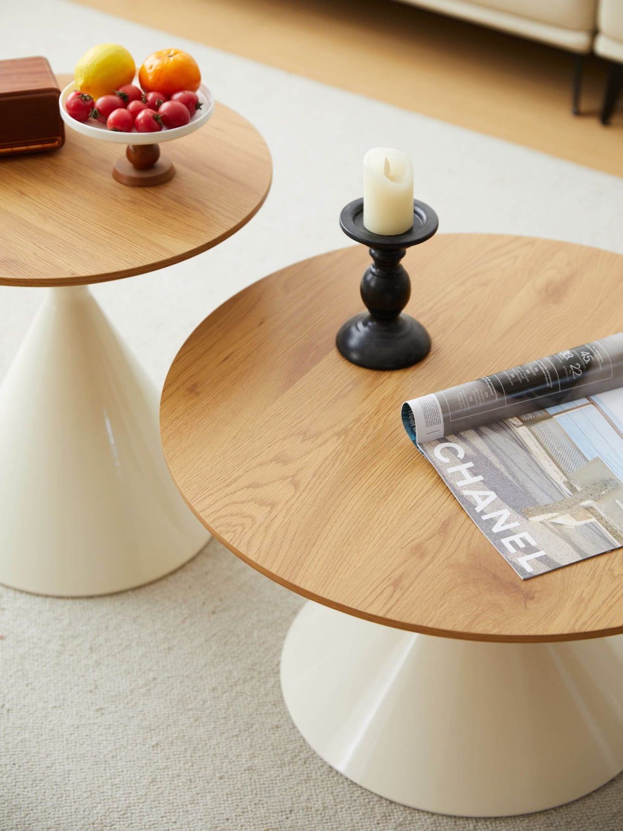 Round Brown White MDF And Metal Coffee Table Set - Sleep Galleria
