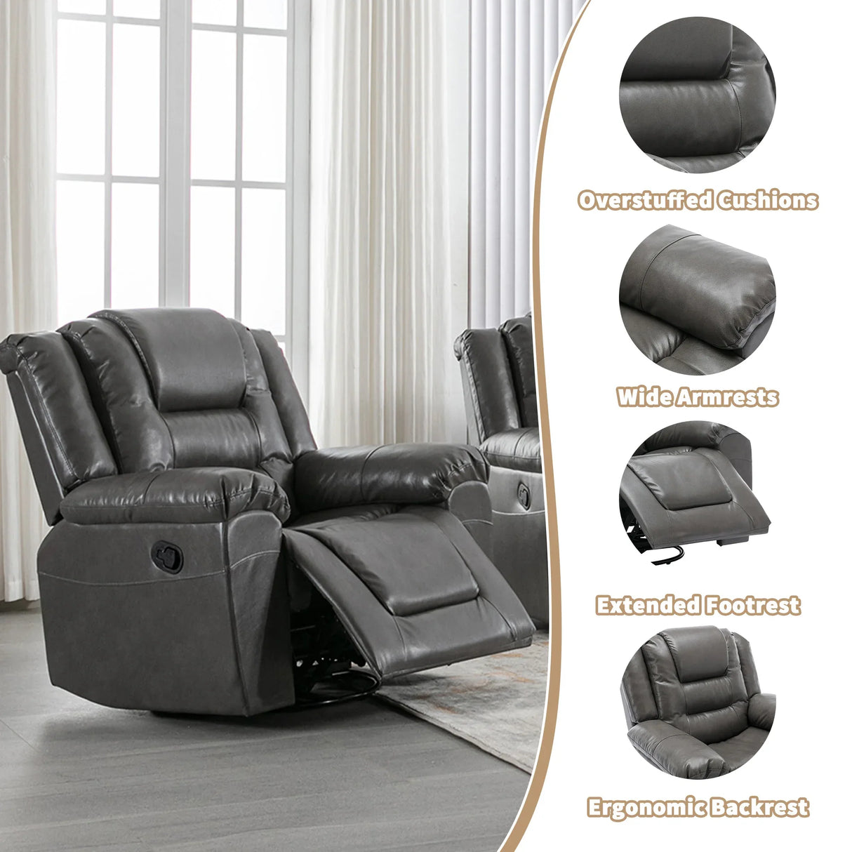 Home Theater 3-Seater Manual Recliner Chair With Cup Holders - Omega Lifestyles
