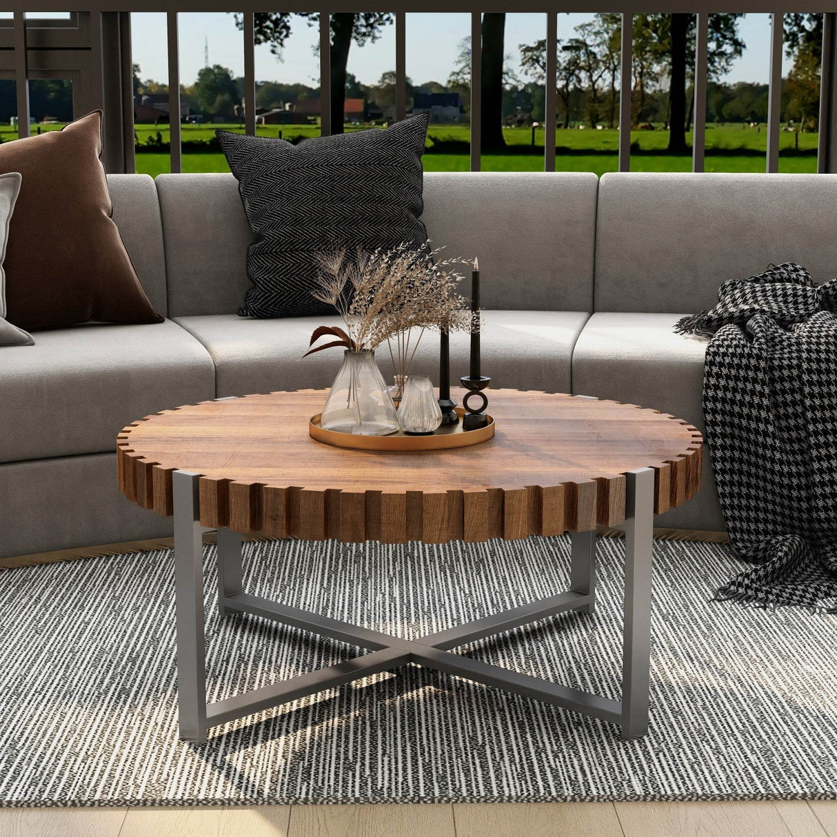 Modern Circular Wood Grain Drum-Shaped Coffee Table - Sleep Galleria