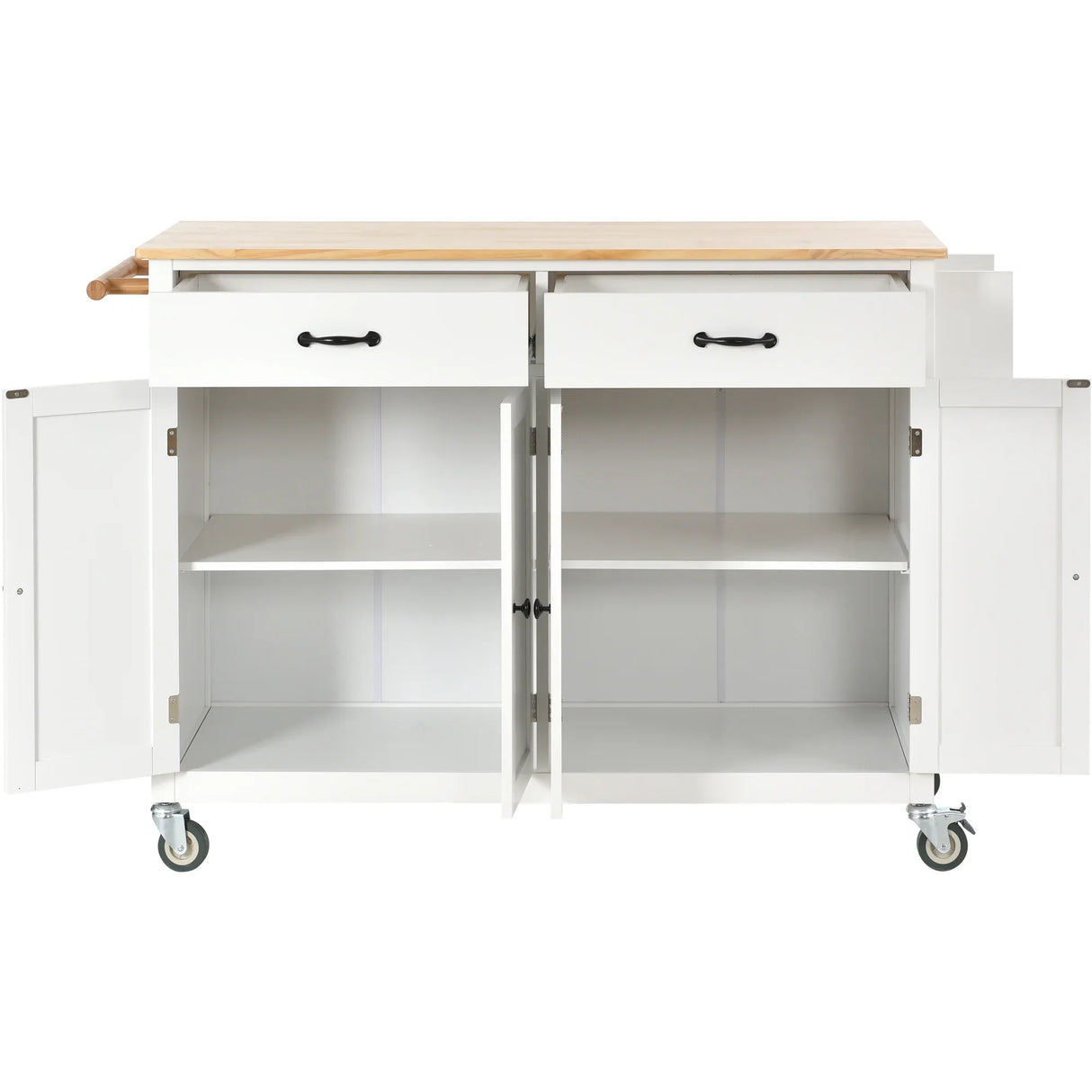 Kitchen Island Cart Solid Wood Top Four Door Cabinet - Omega Lifestyles