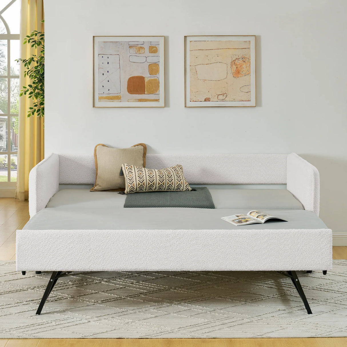 Twin Upholstered Boucle Daybed With Functional Trundle - Omega Lifestyles