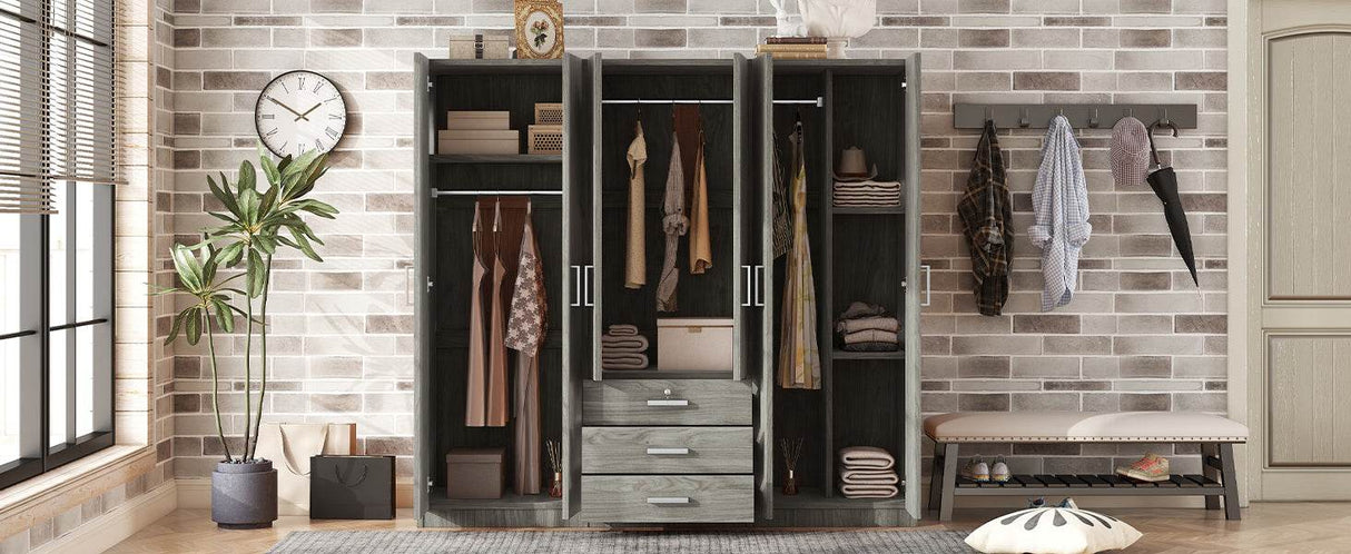 6-Doors Modern Gray Wooden Wardrobe Storage Cabinet - Omega Lifestyles