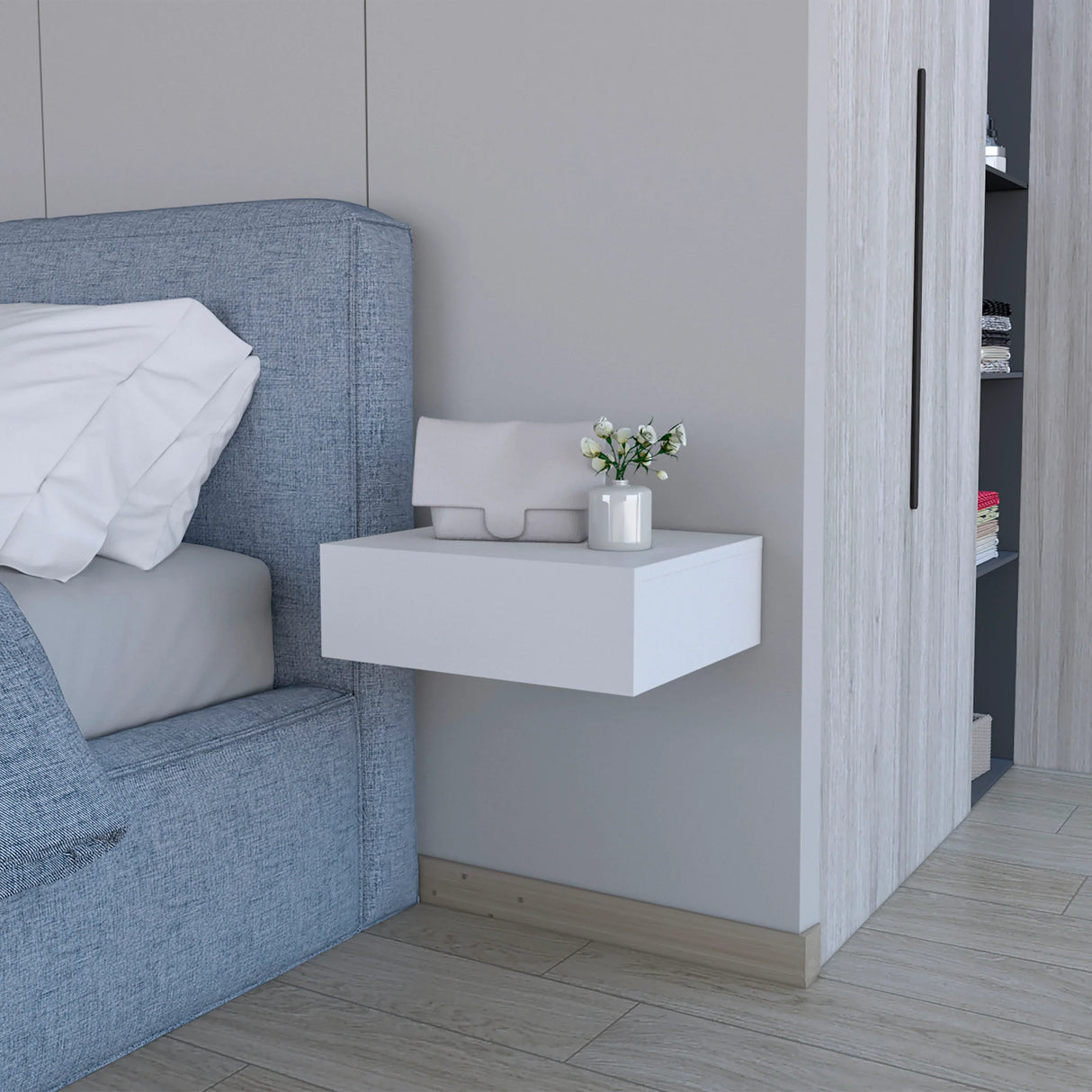 Contemporary White Engineered Wood Floating Nightstand - Omega Lifestyles