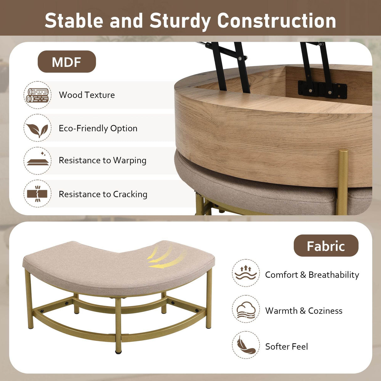 Modern Round Lift-Top Coffee Table With Storage And Ottomans - Sleep Galleria