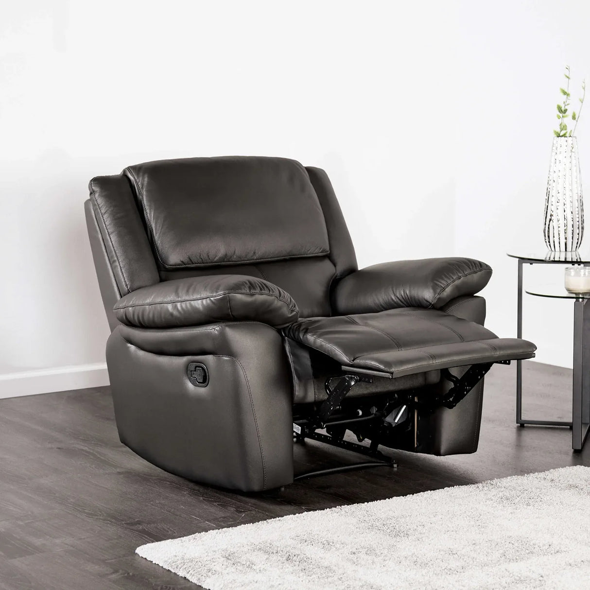 Transitional Black Leather Match Manual Recliner Chair - Omega Lifestyles