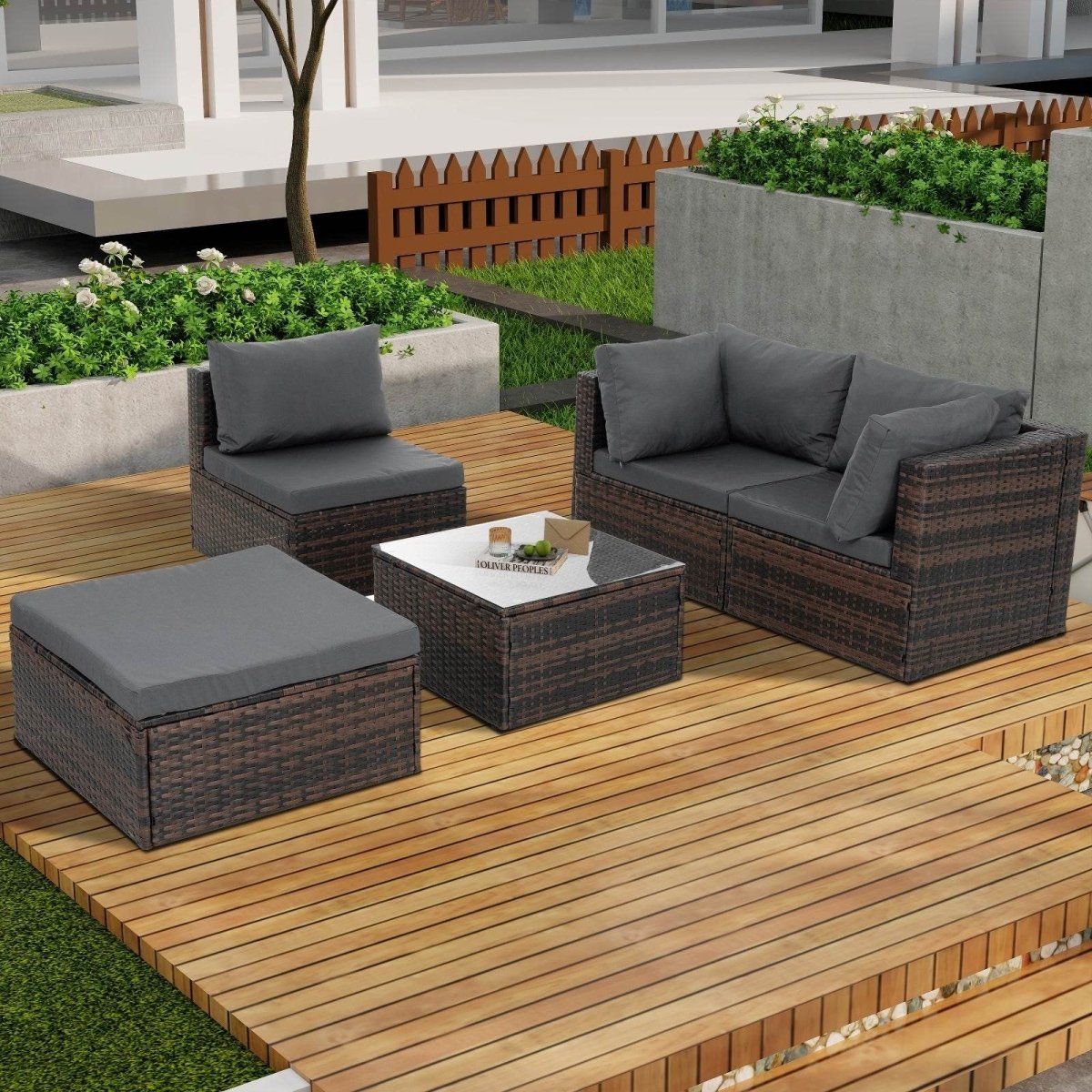 5-Piece Brown PE Rattan Outdoor Patio Furniture Set - Sleep Galleria