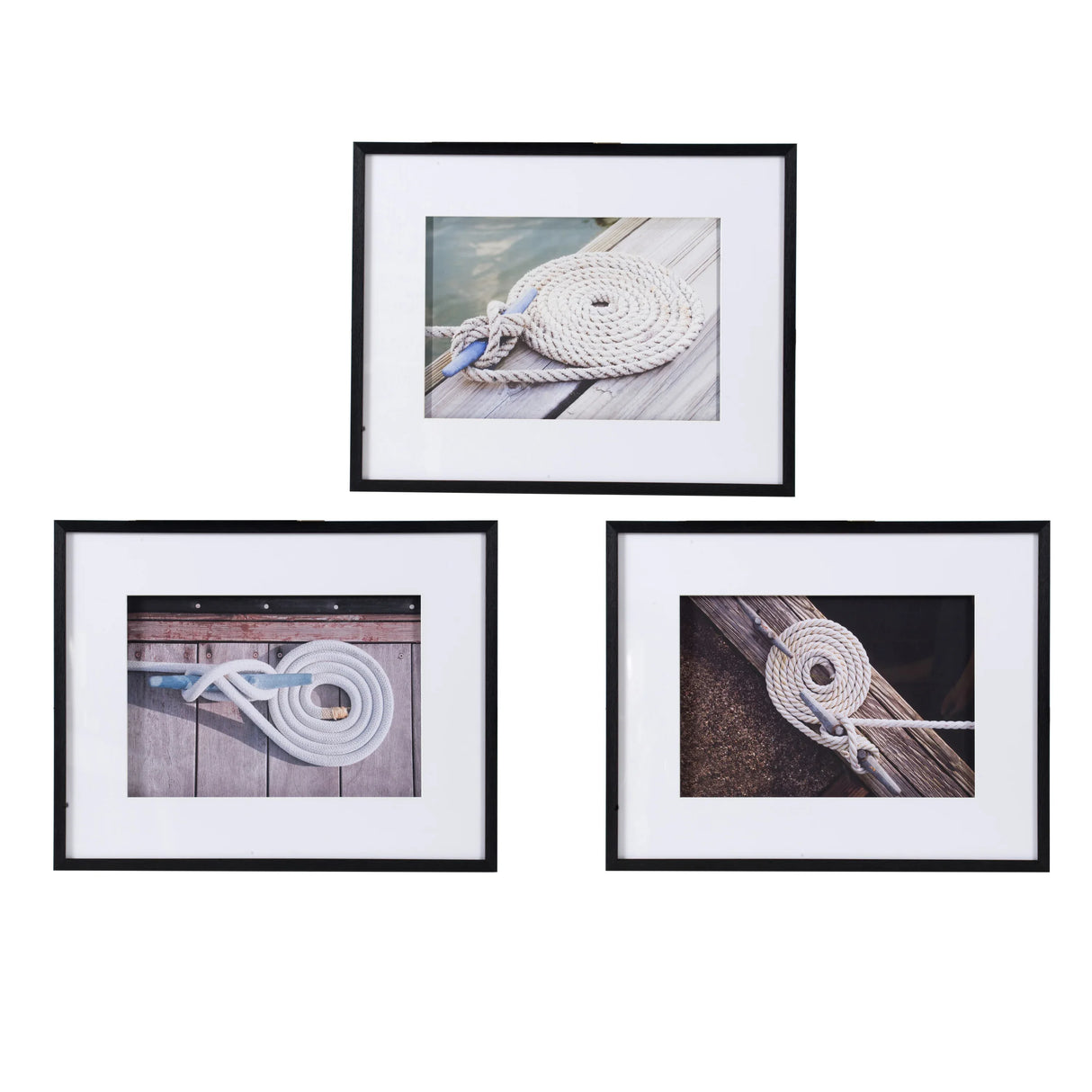 Set of 3 Rope Wall Art Black Frame Nautical Decor - Omega Lifestyles