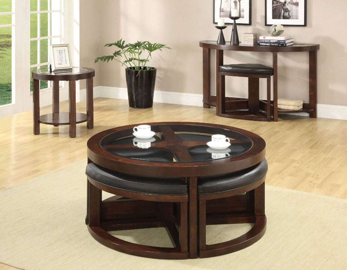 Dark Walnut Solid Wood Coffee Table With Ottomans - Sleep Galleria