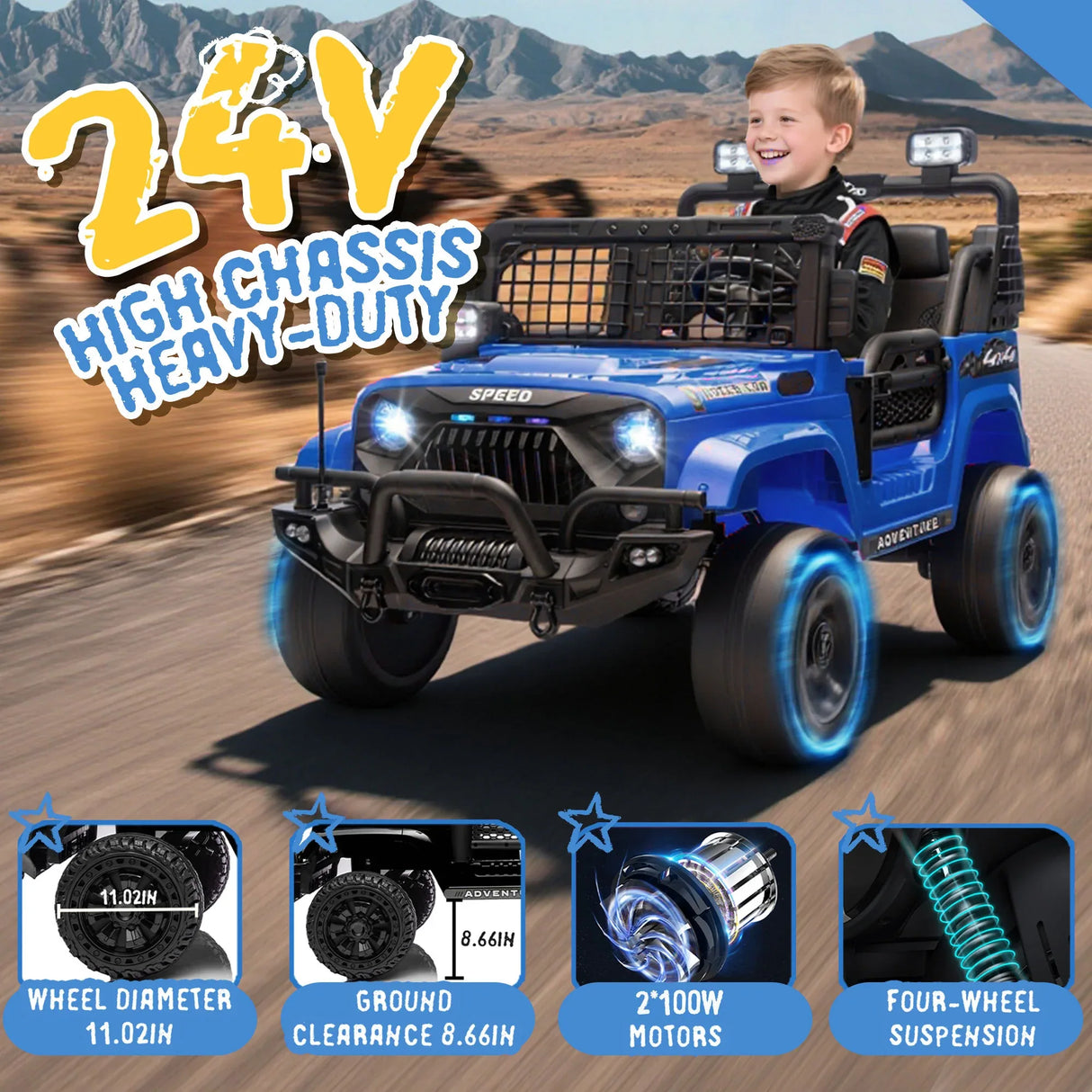 24-Inch 24V Two-Seater Kids Electric Ride On Car - Omega Lifestyles