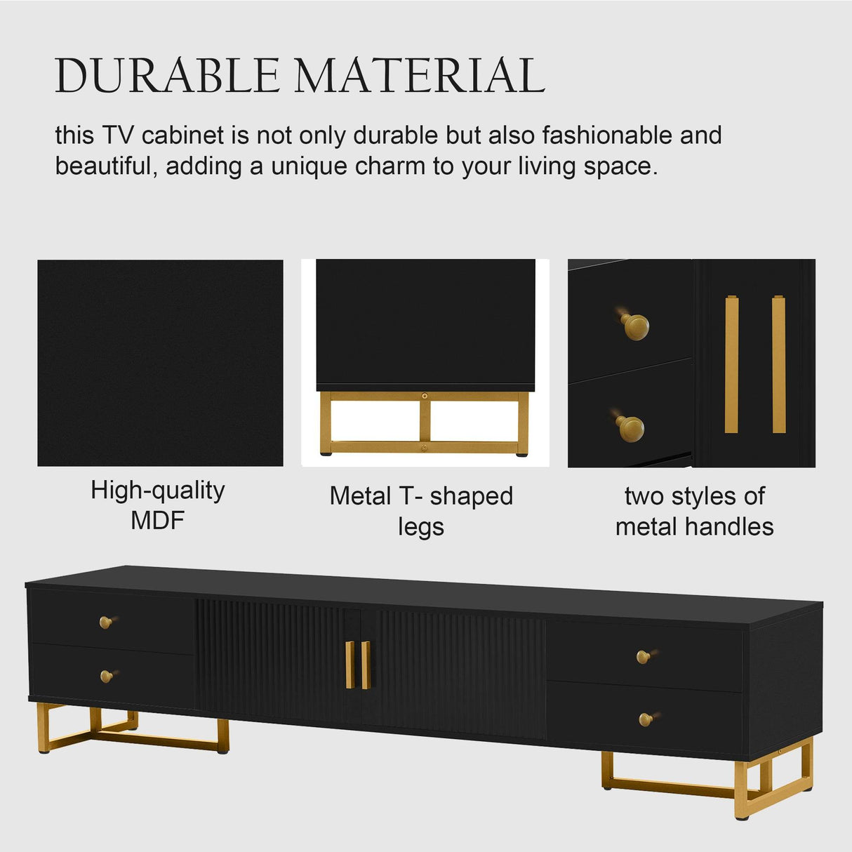 Modern Black MDF TV Stand With Storage Cabinet - Sleep Galleria