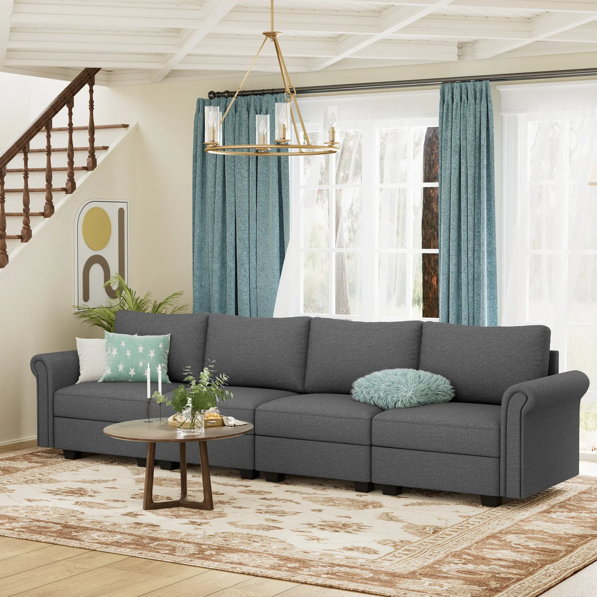 Modular 4-Seater Memory Foam Upholstered Sectional Sofa - Omega Lifestyles
